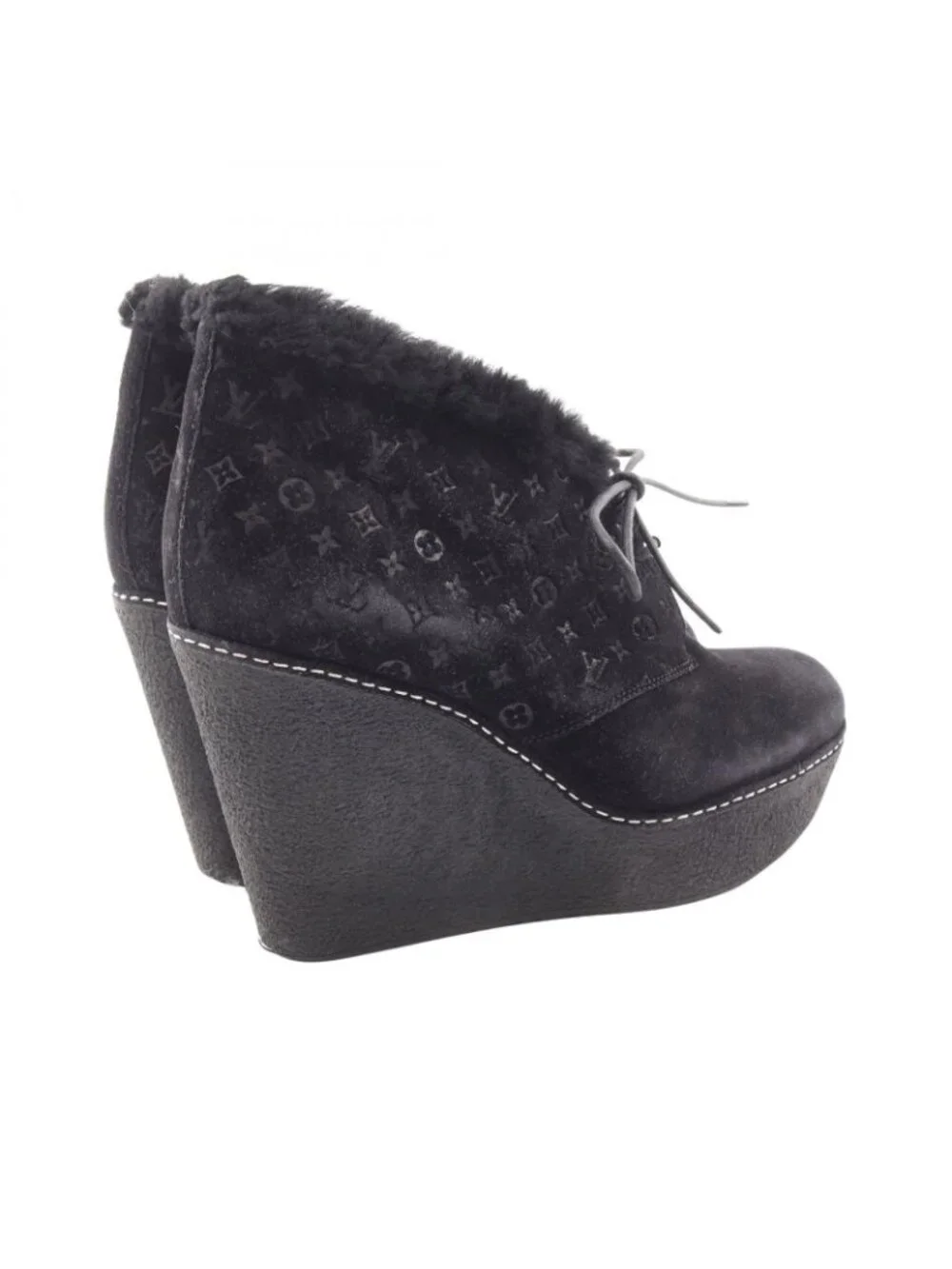 Louis Vuitton Boots Monogram Wedge Sole Short Suede Shearling